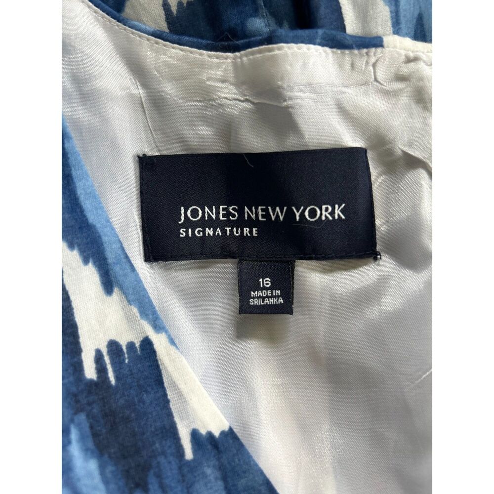 Jones New York Signature Blue White Ikat Print Sleeveless Midi Dress 16 NWT - Picture 5 of 6